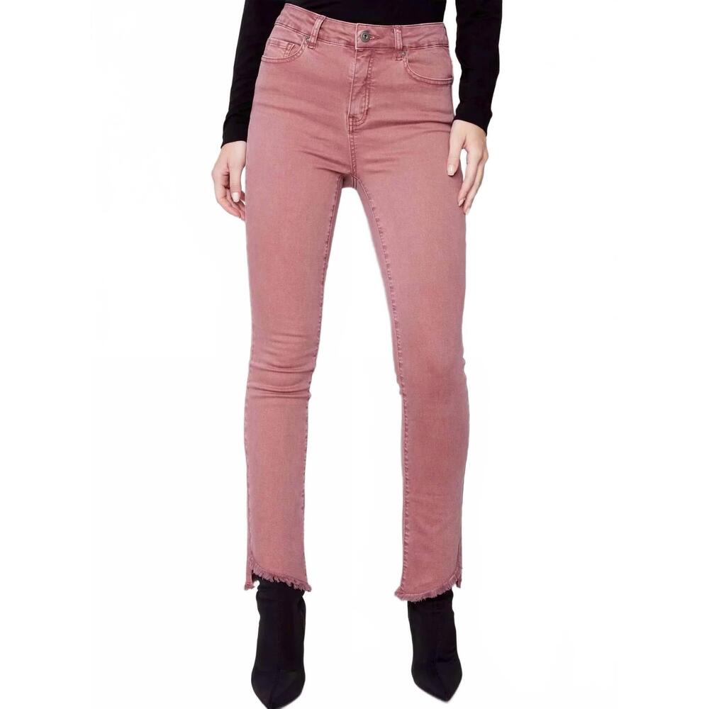 NEW CHARLIE B asymmetrical hem bootcut jean in raspberry